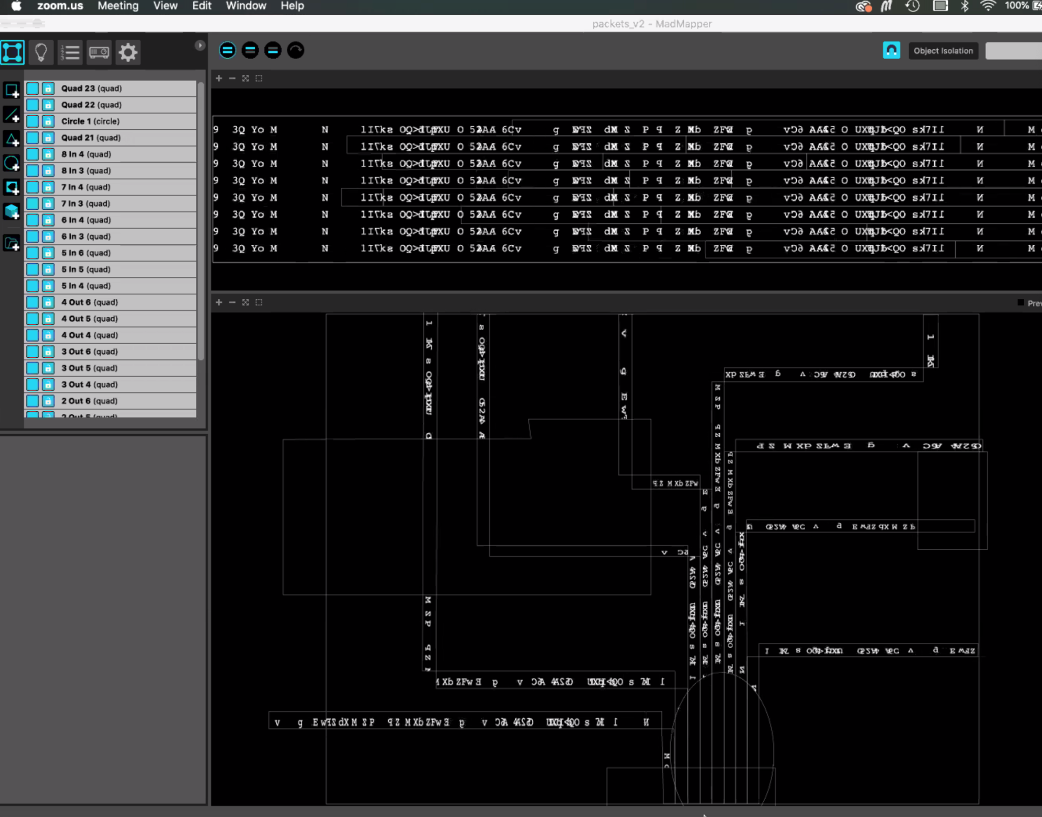 madmapper screenshot of mapped packet strings